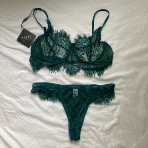 Zaful Green Lace Lingerie Set